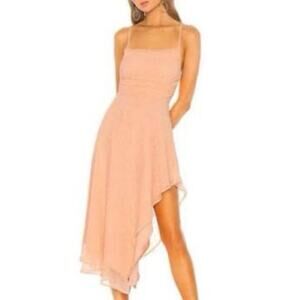 NBD Revolve Yvonne High Low Asymmetrical Hem Midi Peach Nude Dress Sz Small